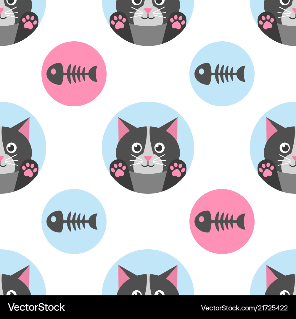 Seamless pattern with cat and fish bone Seamless pattern with cat and fish bone vector image