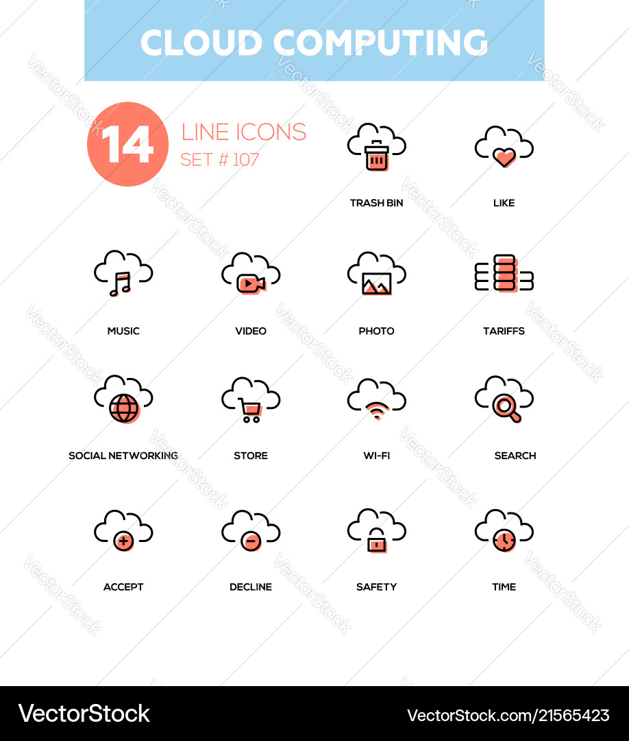 Cloud computing - modern line design icons set Cloud computing - modern line design icons set vector image