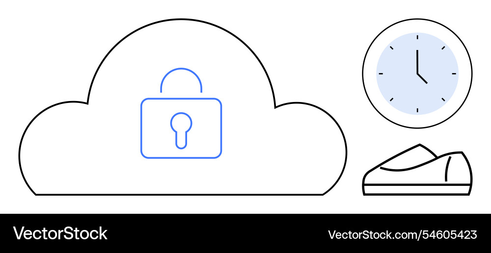 Cloud security lock with clock and footprint Cloud security lock with clock and footprint vector image