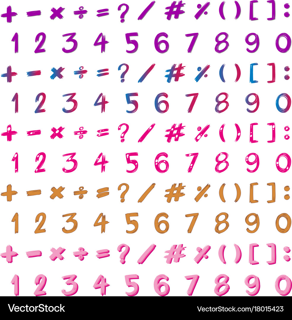 Font design for numbers and signs in many colors Vector Image