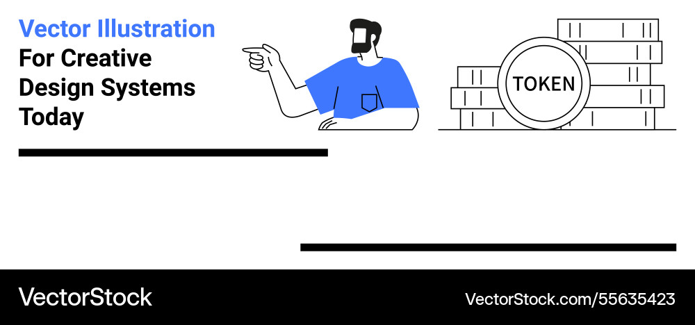 Man gesturing towards stacked tokens representing vector image