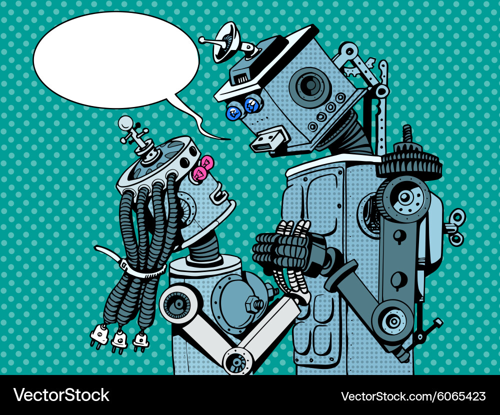Retro Robots in Love Royalty Free Vector Image