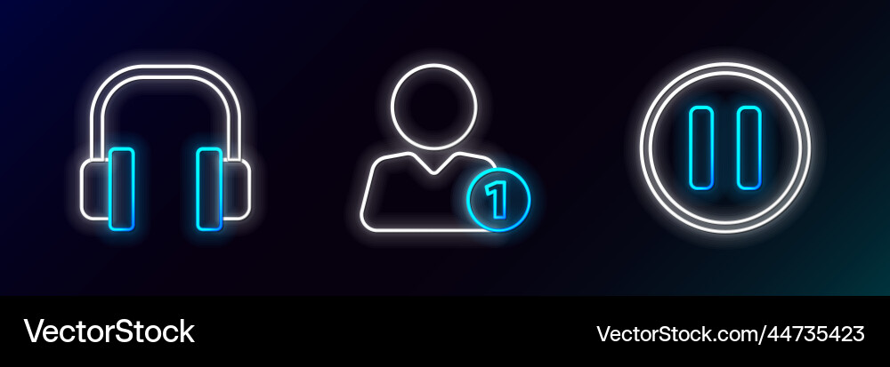 Set line pause button headphones and add friend Set line pause button headphones and add friend Vector Image