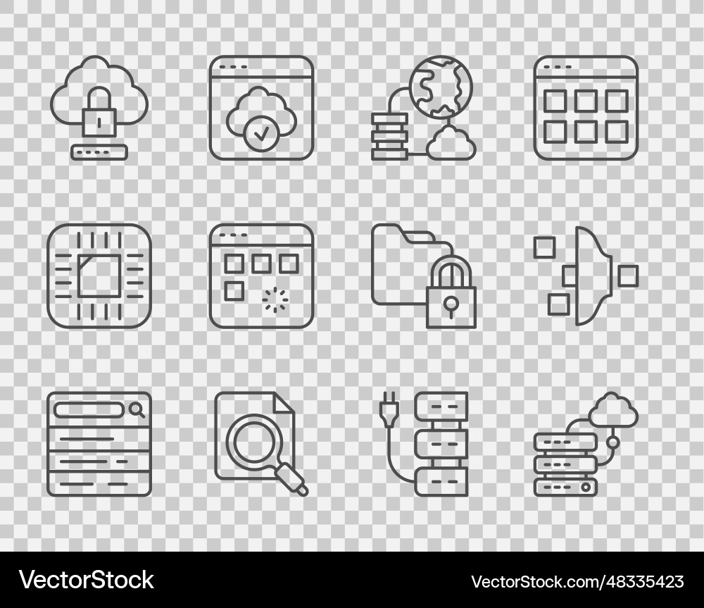 Set line search engine network cloud connection Set line search engine network cloud connection Vector Image