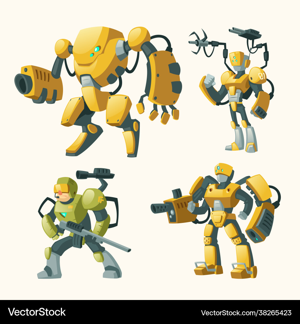 Set with androids robots cyborg humanoids Set with androids robots cyborg humanoids Vector Image