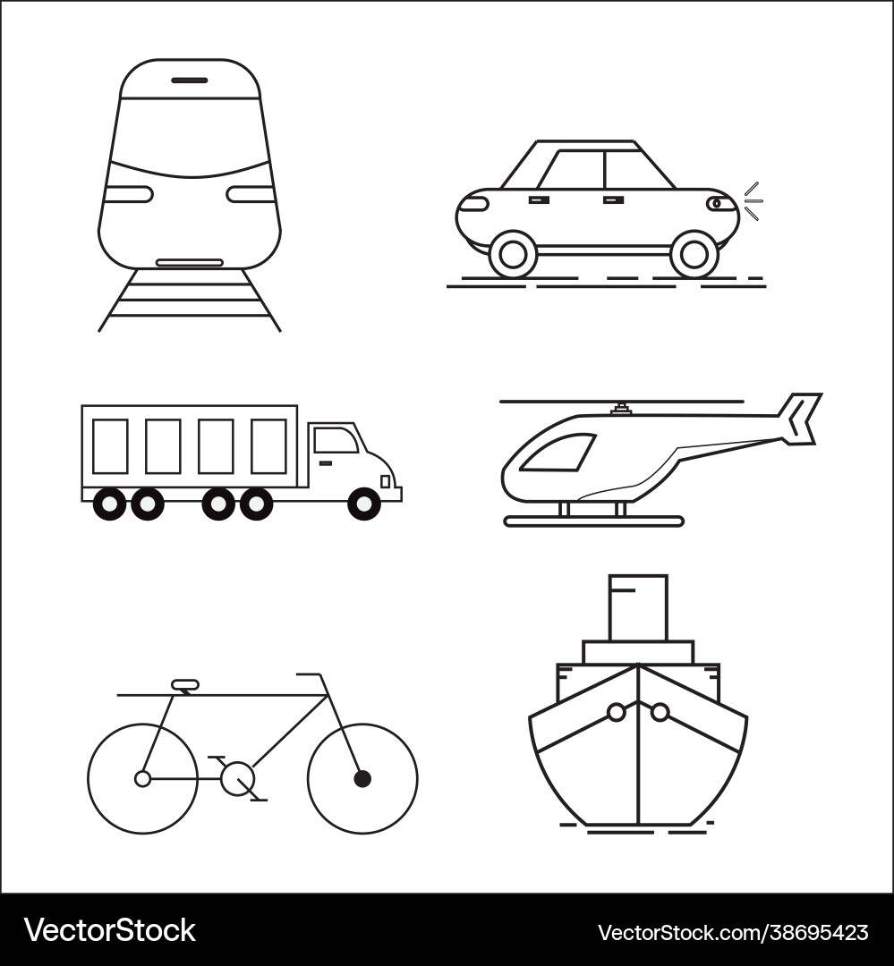 Simple set vehicle related line icons contains Vector Image