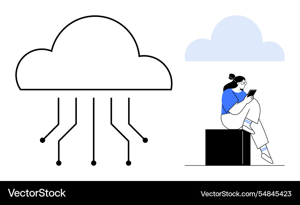 Woman using tablet next to cloud computing network Woman using tablet next to cloud computing network Vector Image