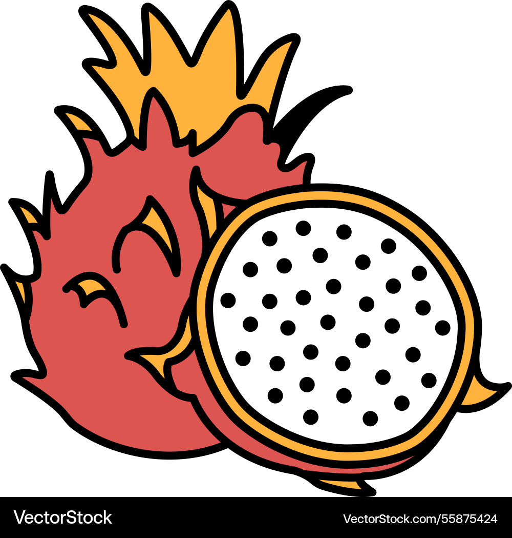 A cartoon drawing of dragon fruit with white A cartoon drawing of dragon fruit with white Vector Image