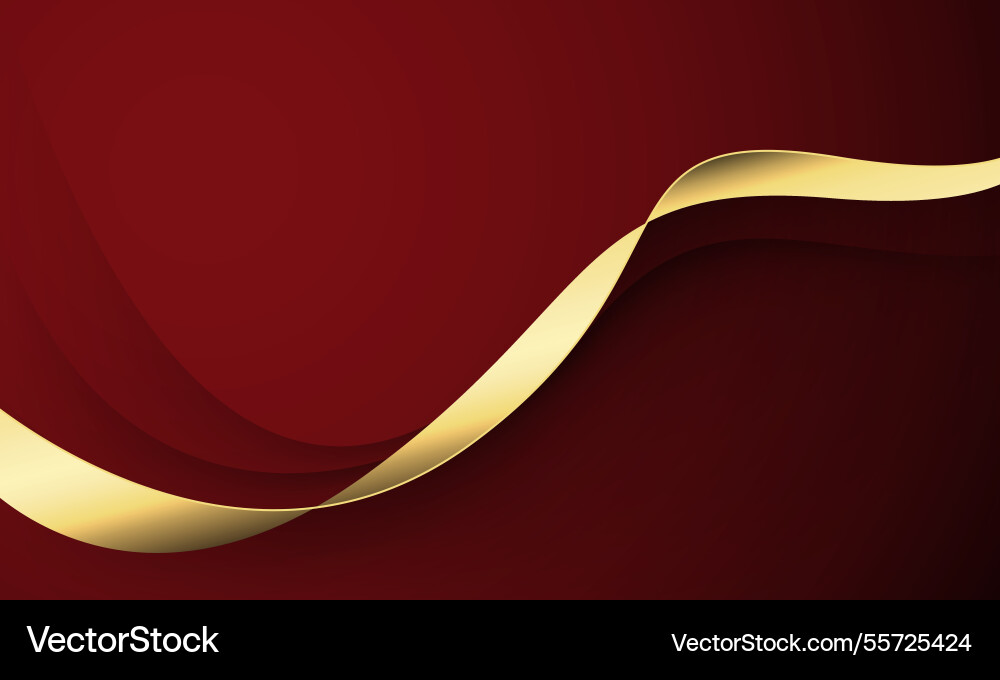 Abstract gold line ribbon curve overlap on red Abstract gold line ribbon curve overlap on red vector image