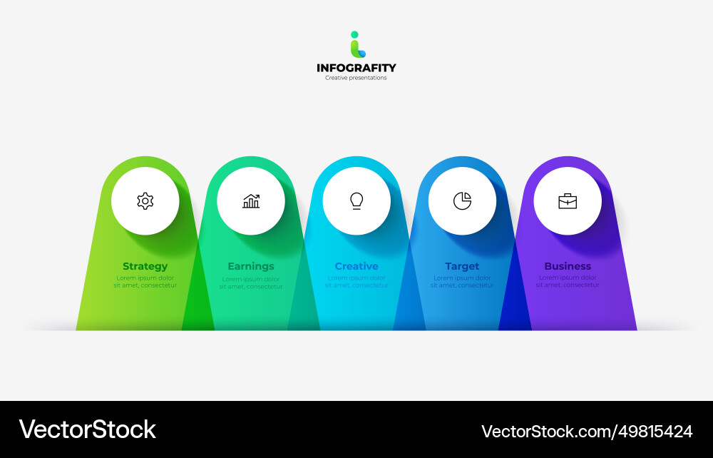 Five elements with circles placed in horizontal Five elements with circles placed in horizontal vector image