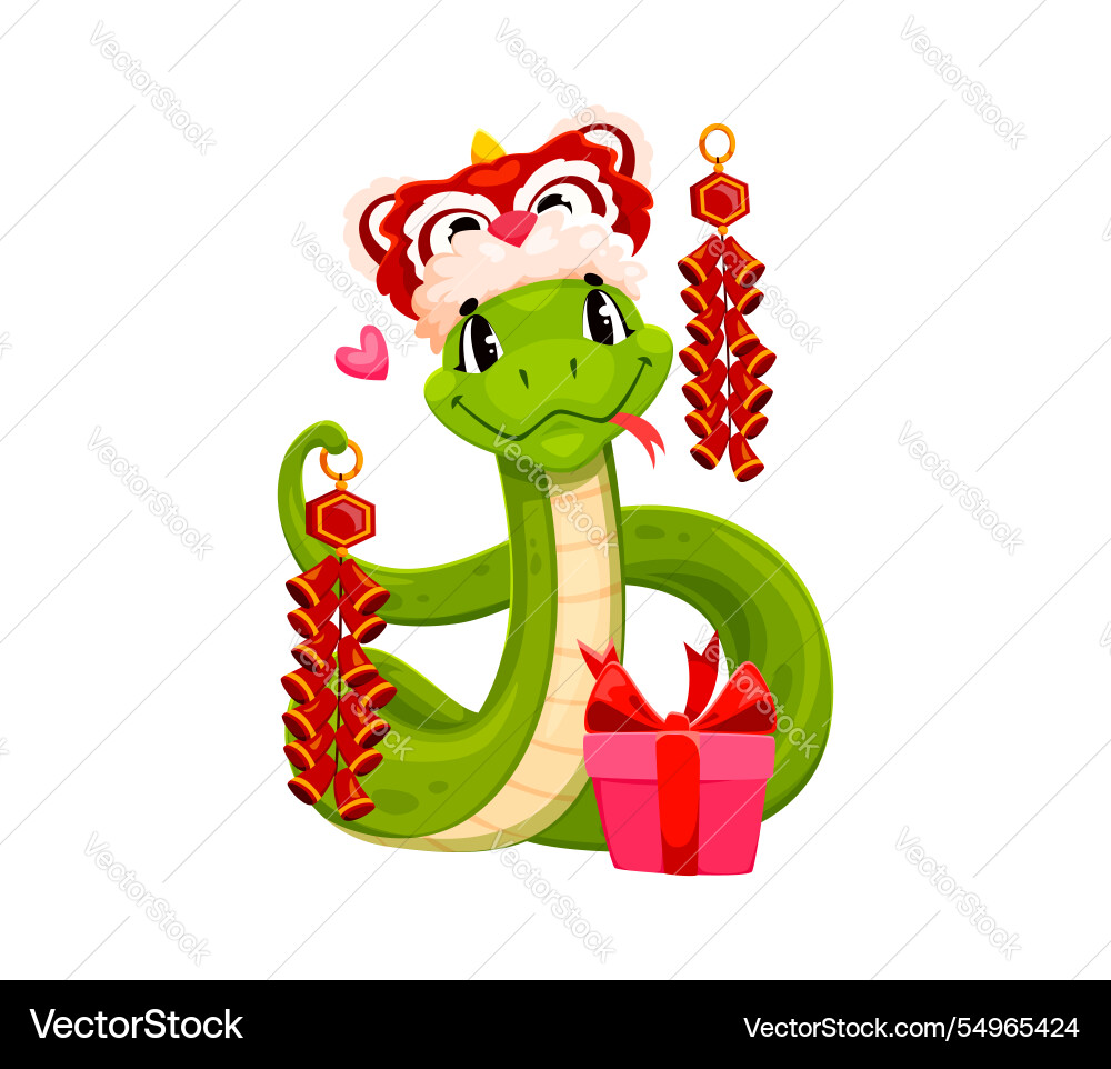 Funny cartoon snake character with gift box Funny cartoon snake character with gift box vector image