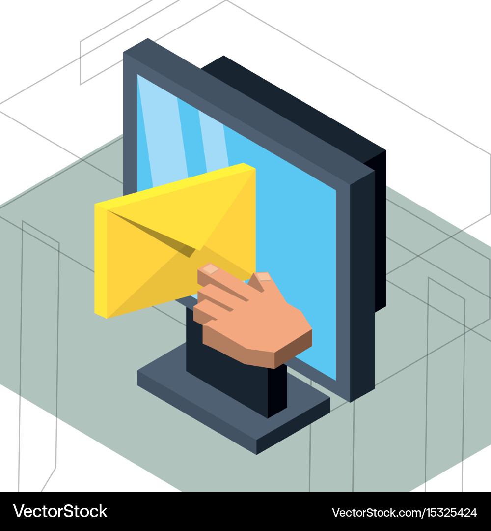 Isometric computer with e-mail message Vector Image