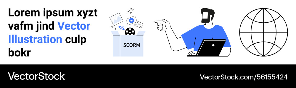 Man working on laptop analyzing scorm module Man working on laptop analyzing scorm module vector image