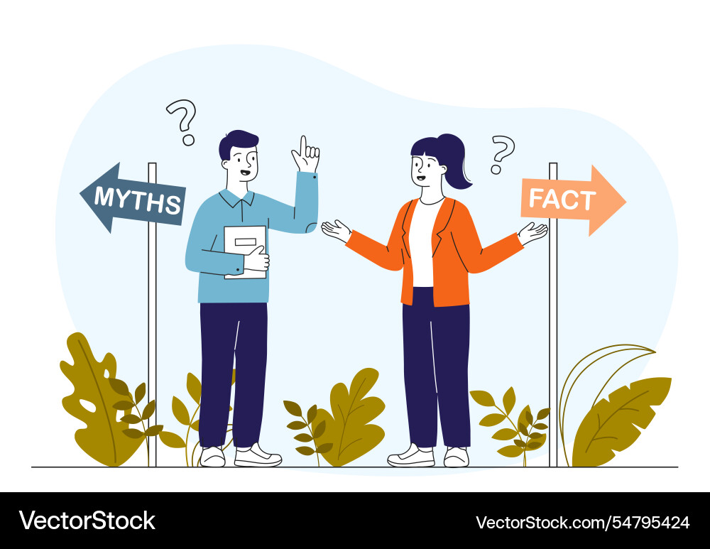 Myth or fact man and woman near arrows on road Myth or fact man and woman near arrows on road vector image