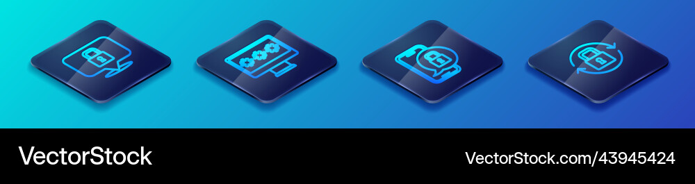 Set isometric line mobile with closed padlock Set isometric line mobile with closed padlock vector image