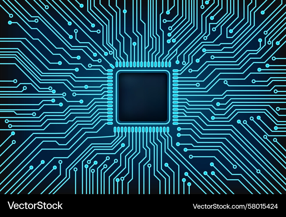 Tech circuit board with glowing microchip Vector Image