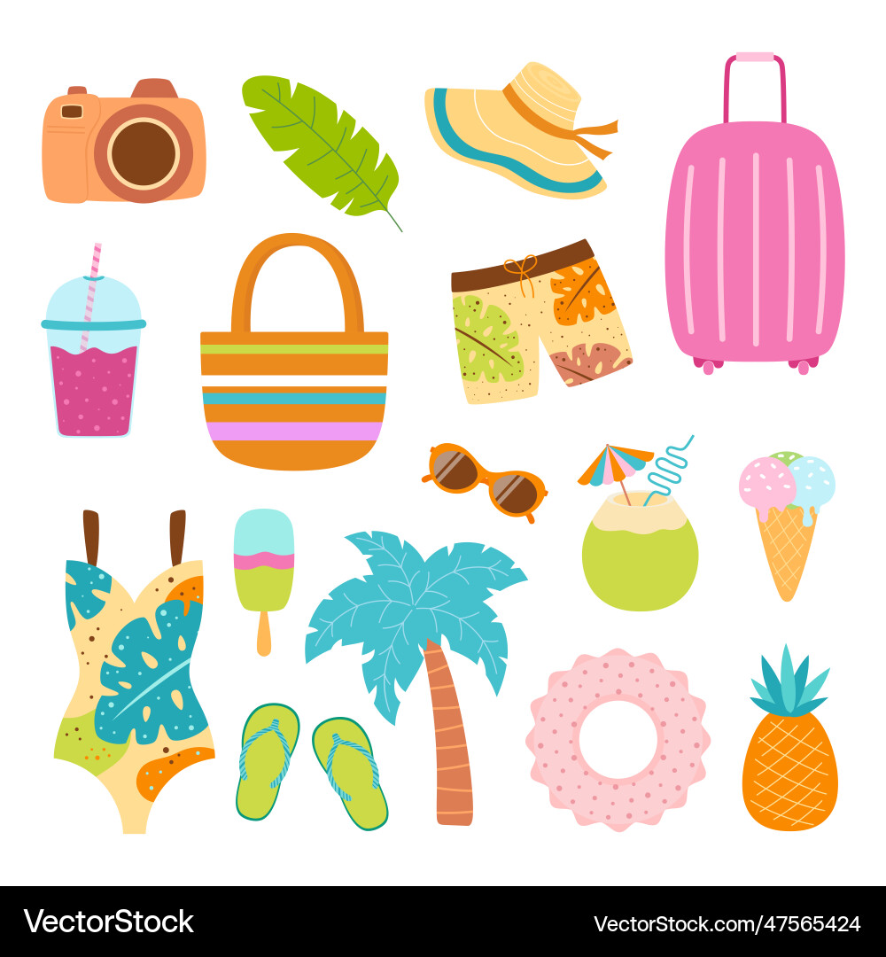 Tropical Summer Vacation Elements Vector Image