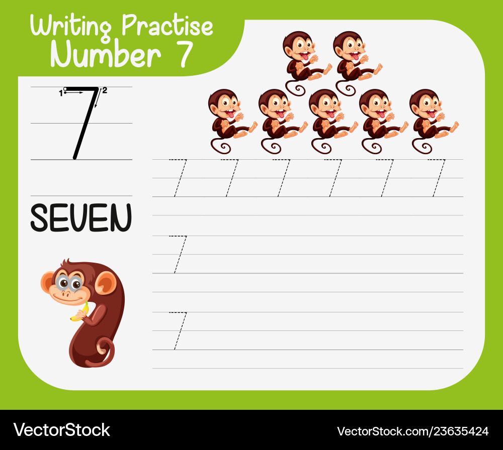 Writing practise number seven vector image