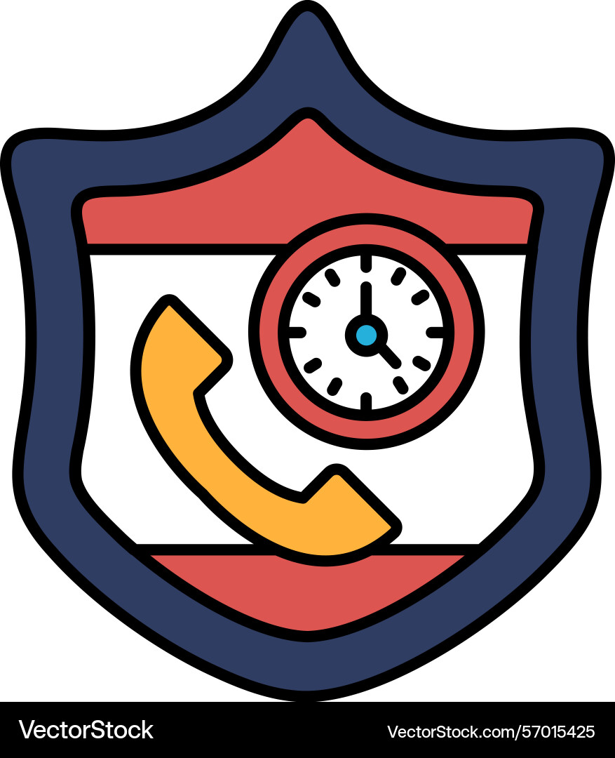 A shield with clock and phone Vector Image