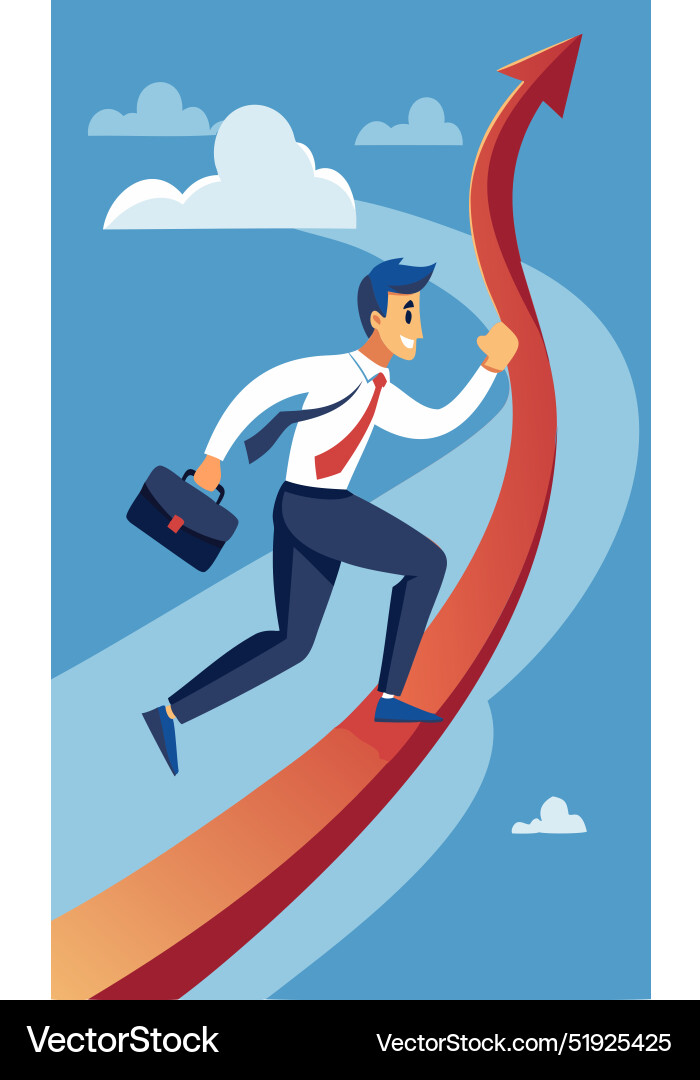 Ambitious professional running on arrow path Ambitious professional running on arrow path Vector Image