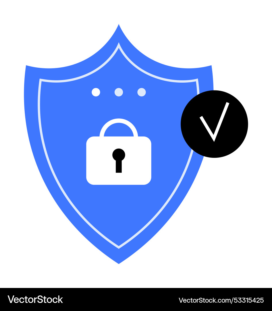 Blue shield with lock and checkmark indicating Vector Image