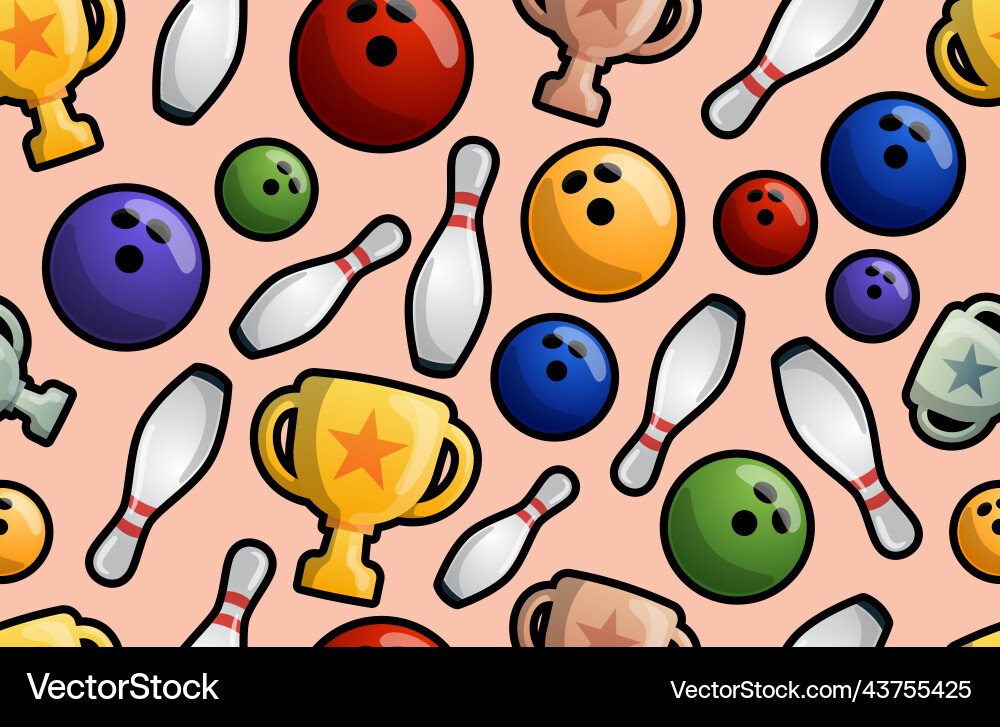 Bowling game seamless pattern ball crashing Vector Image