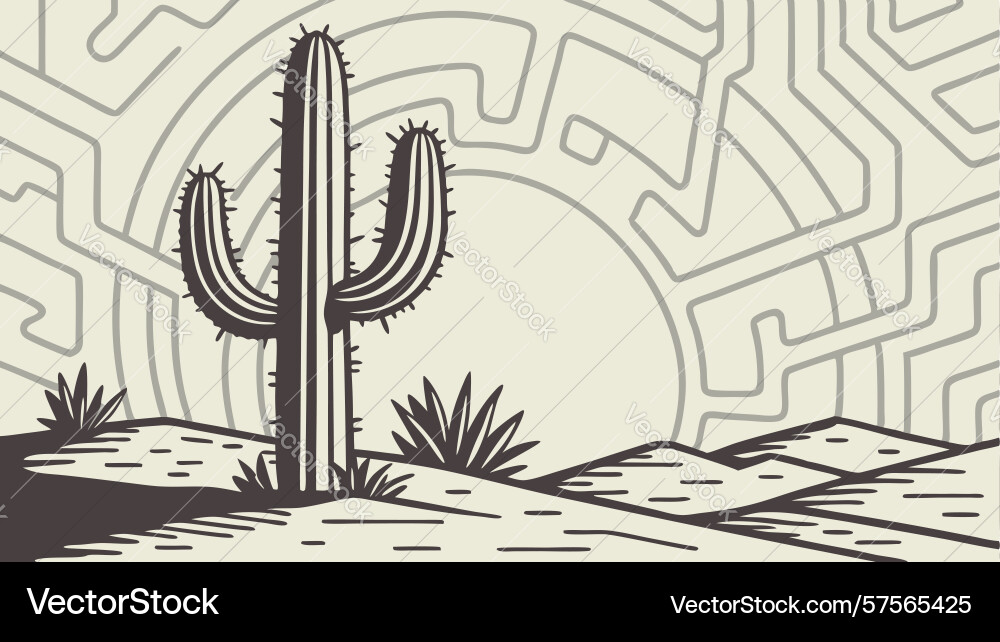 Cactus with maze background design generative ai vector image