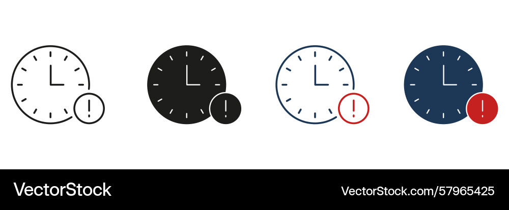Clock with exclamation mark line and solid icon Clock with exclamation mark line and solid icon vector image