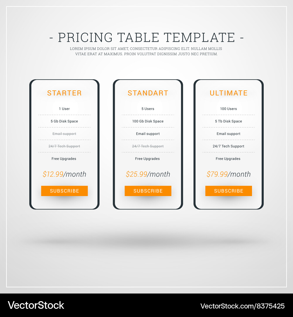 Design template for pricing table websites Vector Image