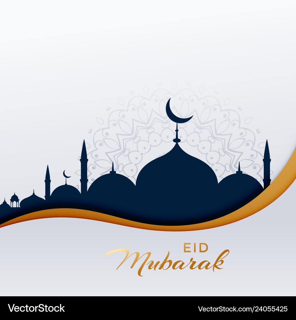 Eid mubarak islamic greeting with mosque vector image