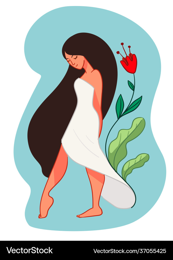 Female character in long white dress with flowers Female character in long white dress with flowers vector image