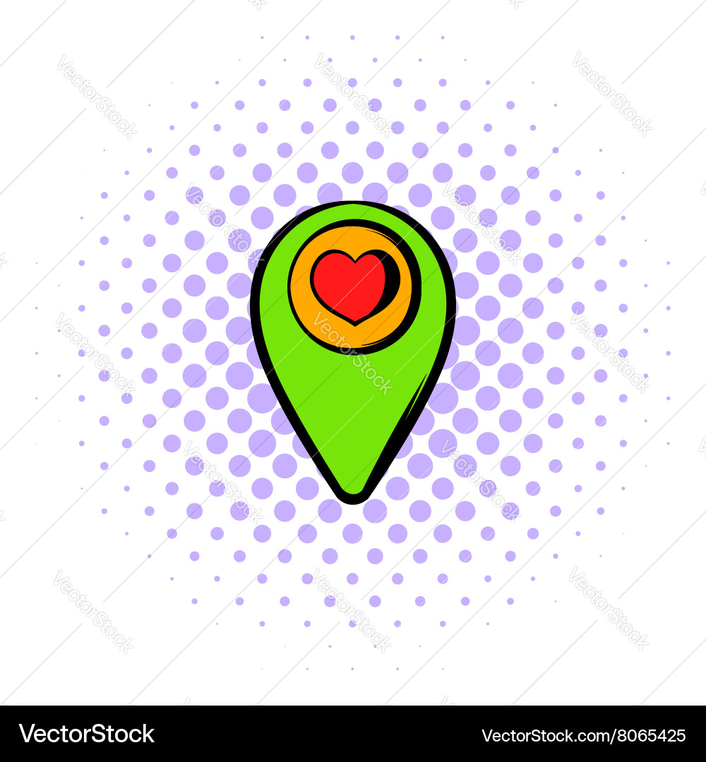Map pointer with heart icon comics style vector image