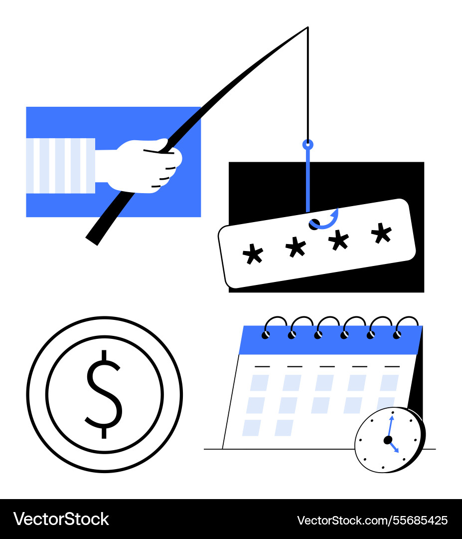 Phishing attempt with hooked password calendar Phishing attempt with hooked password calendar vector image