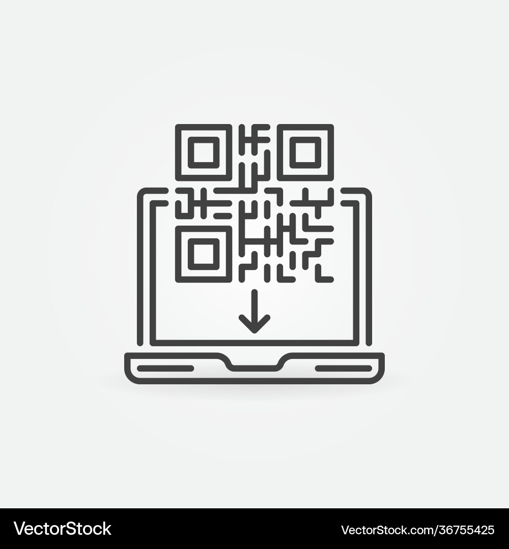 Qr code with laptop linear concept icon Qr code with laptop linear concept icon Vector Image