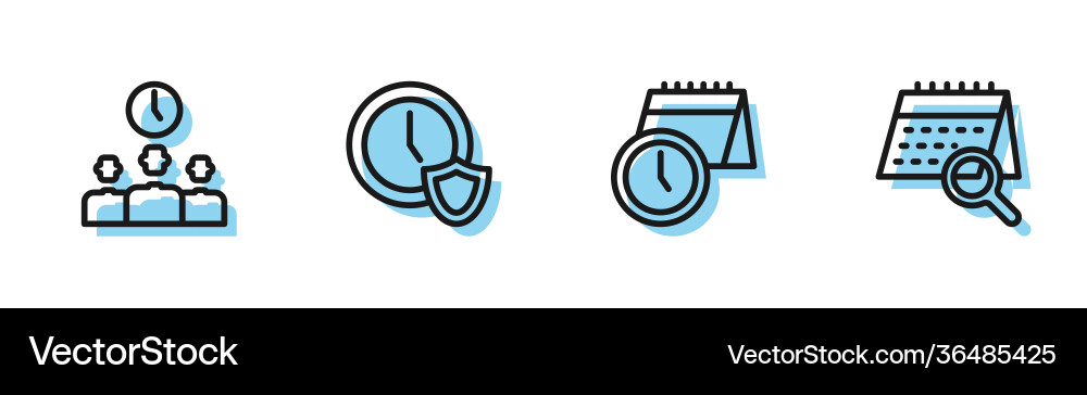 Set line calendar and clock time management Vector Image