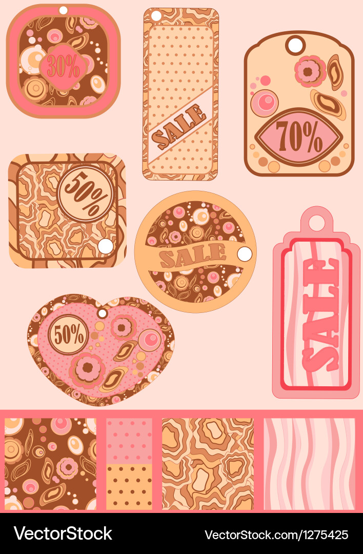 Set of retro sale tags and seamless patterns used vector image