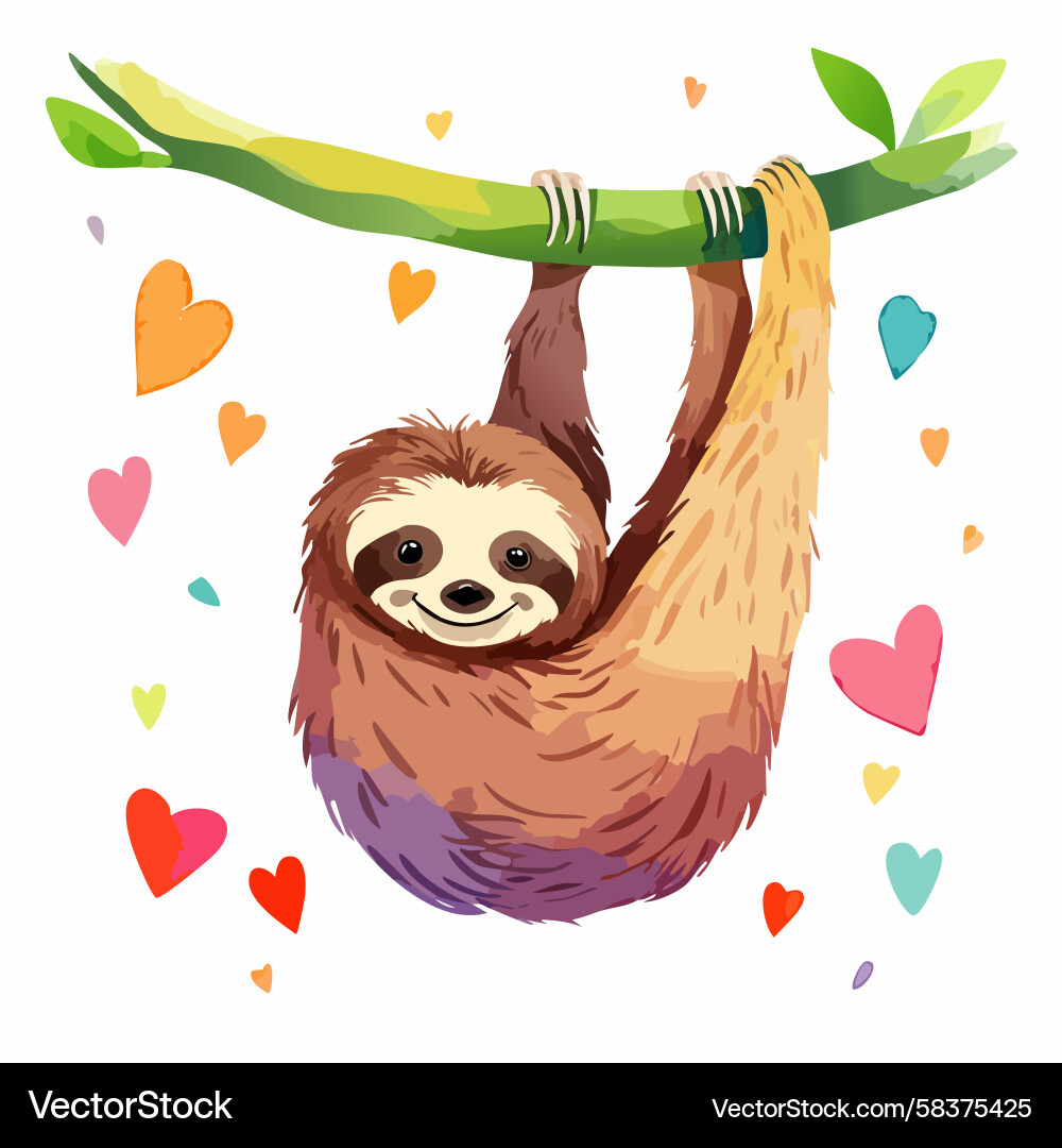 Smiling Sloth on Branch Vector Image