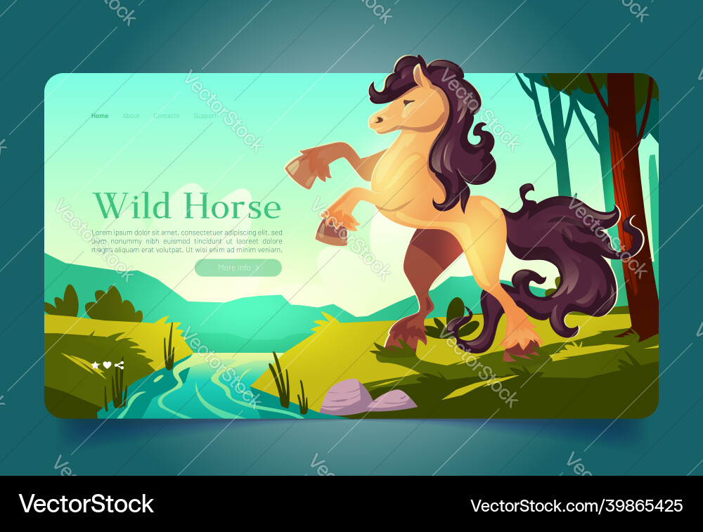 Wild horse in forest landscape cartoon landing Wild horse in forest landscape cartoon landing vector image