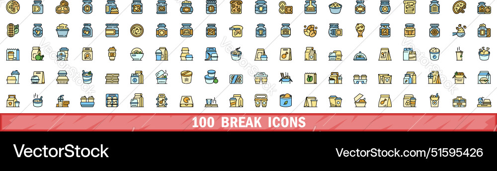 100 break icons set color line style Vector Image