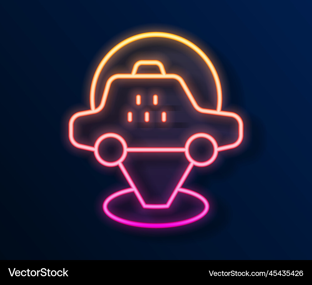 Glowing neon line map pointer with taxi car icon Vector Image
