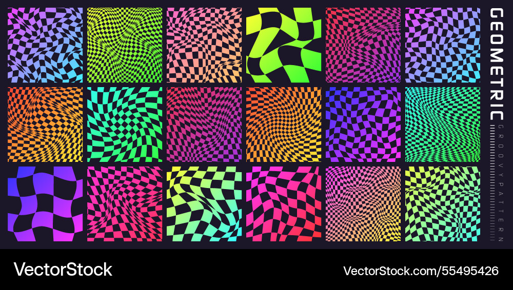 Groovy checkered pattern colorful distorted tiled Groovy checkered pattern colorful distorted tiled vector image