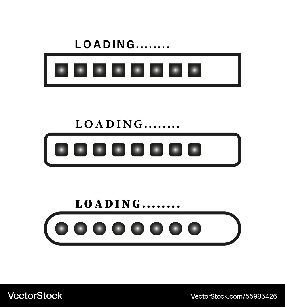 Loading text progress bar shapes reloader set Loading text progress bar shapes reloader set vector image