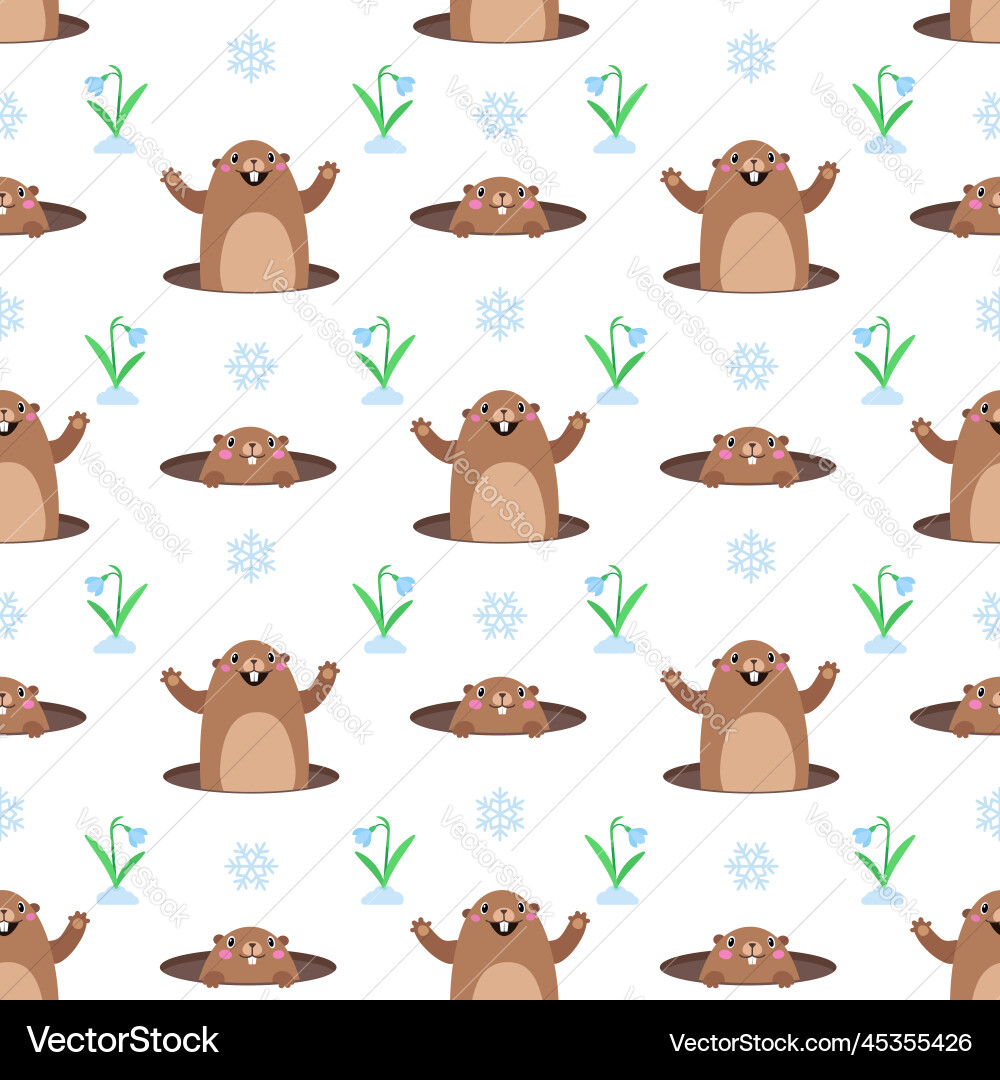 Seamless pattern with marmot snowflake and flower Vector Image