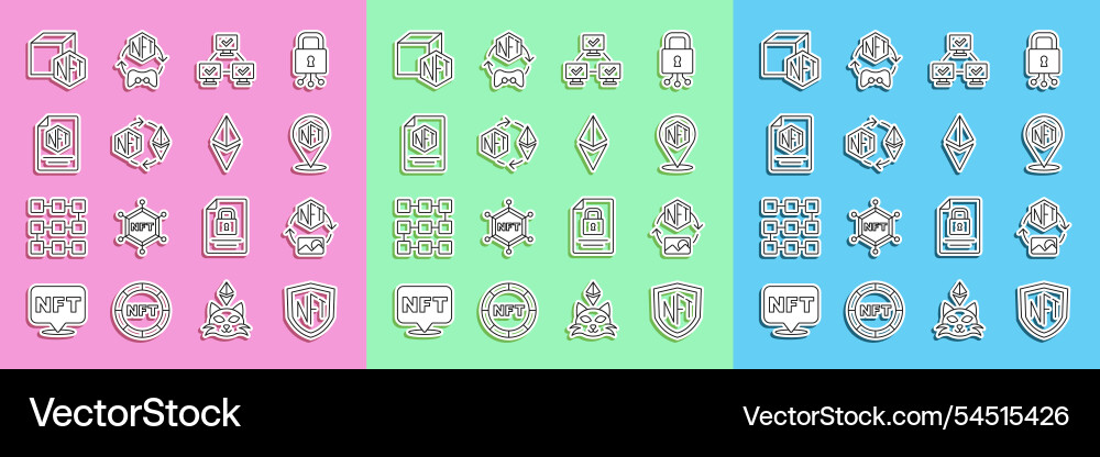 Set line nft shield digital crypto art blockchain Set line nft shield digital crypto art blockchain vector image