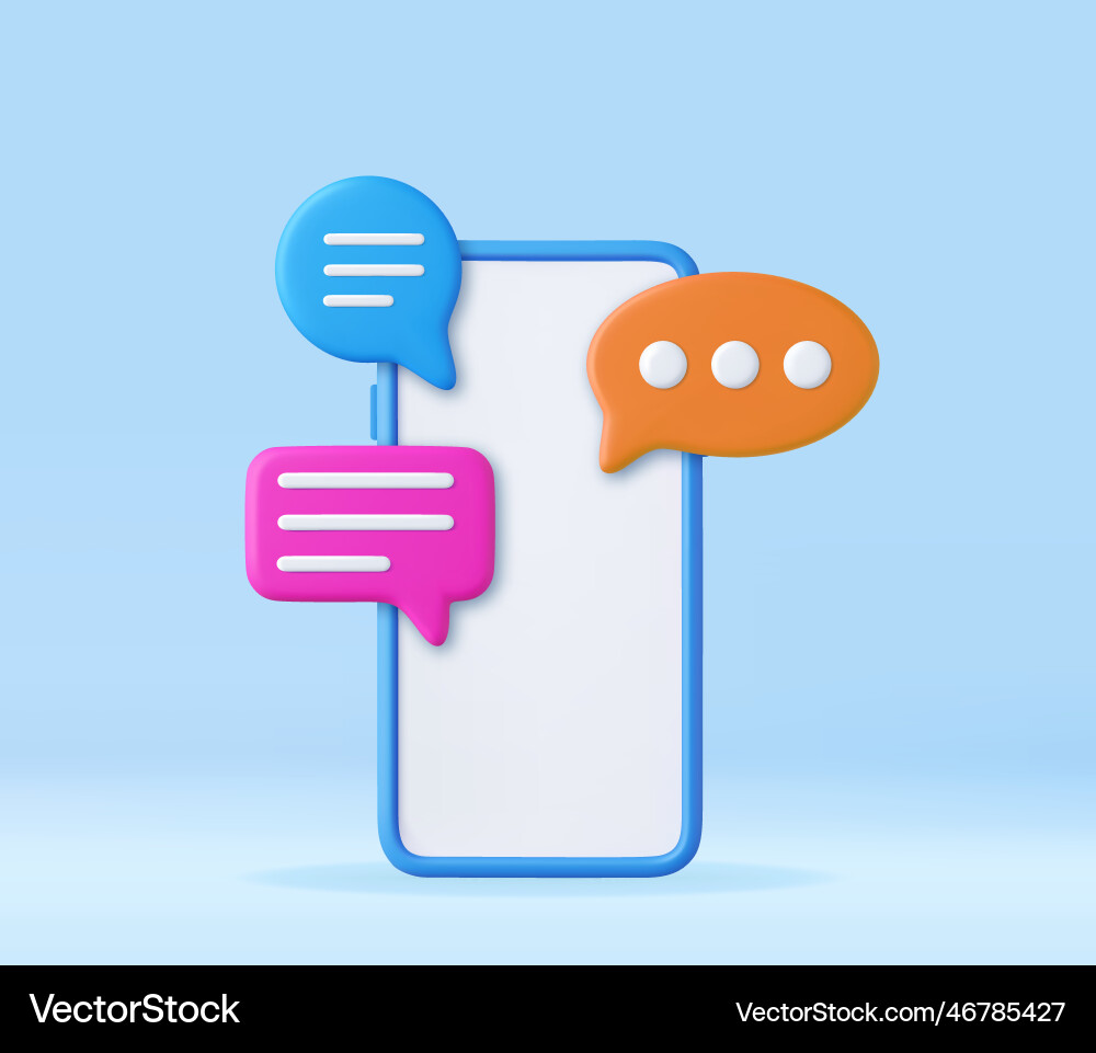 3d render smartphone with floating chat 3d render smartphone with floating chat Vector Image