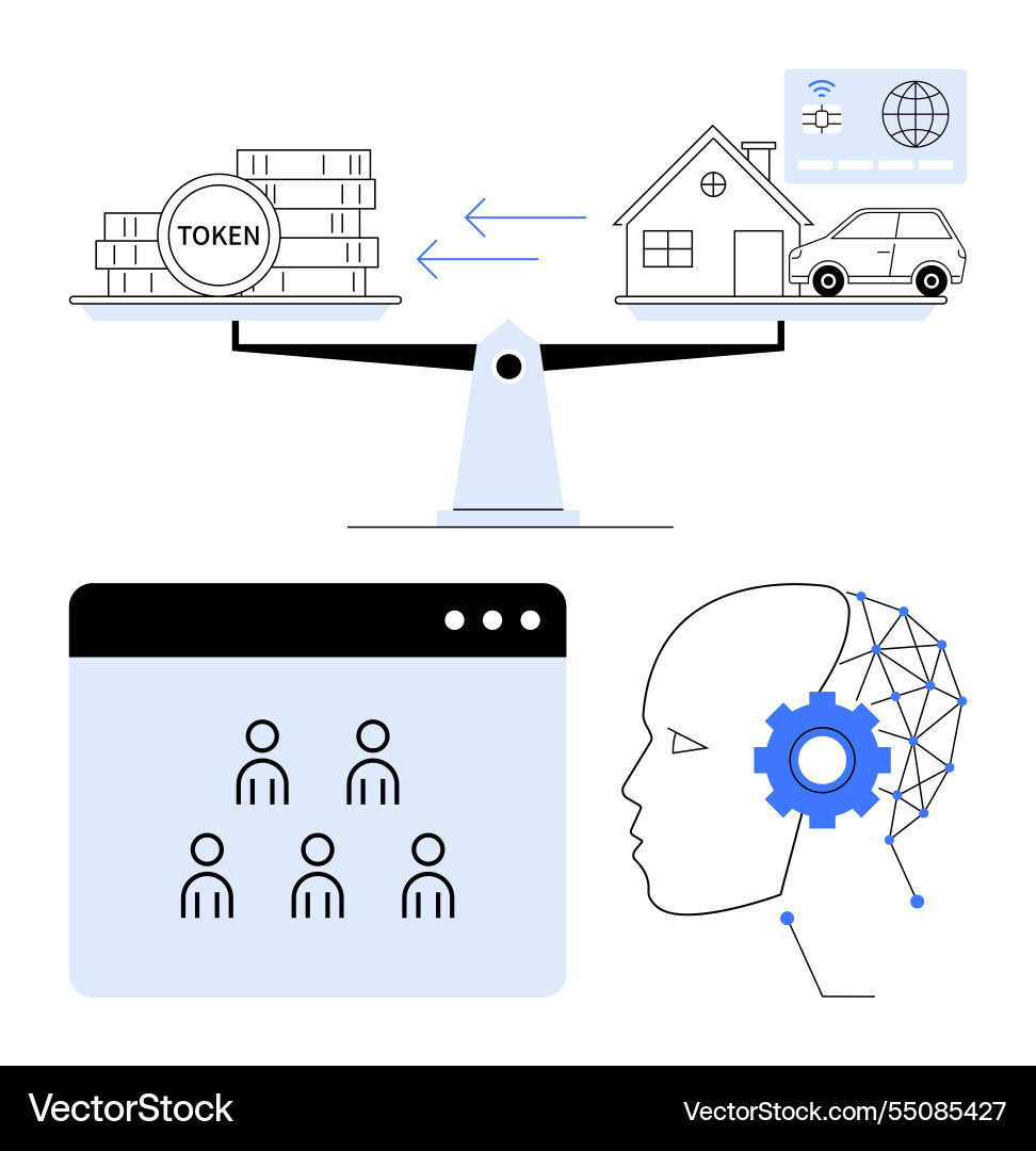 Blockchain-based token exchange balancing real Blockchain-based token exchange balancing real vector image