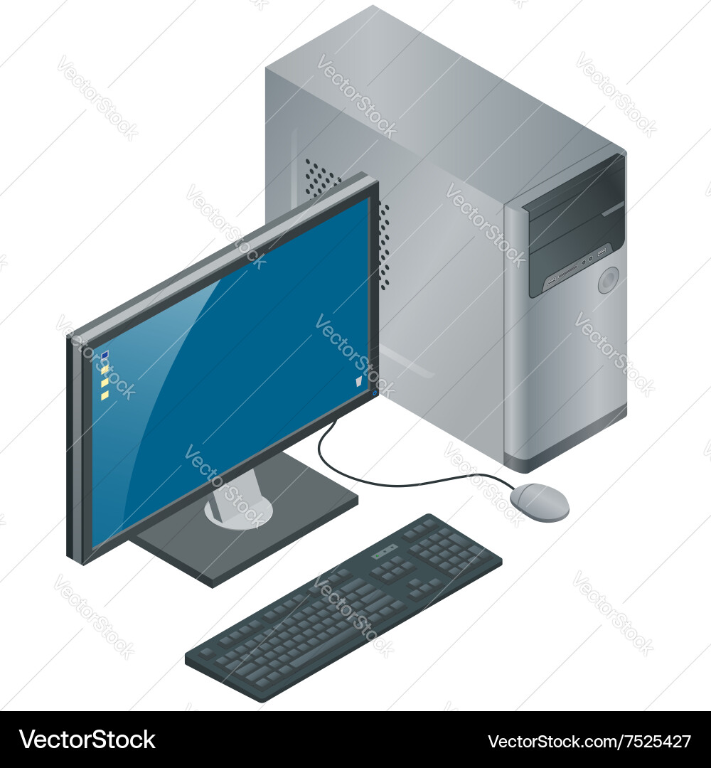 Computer Setup with Monitor, Keyboard, Mouse Vector Image