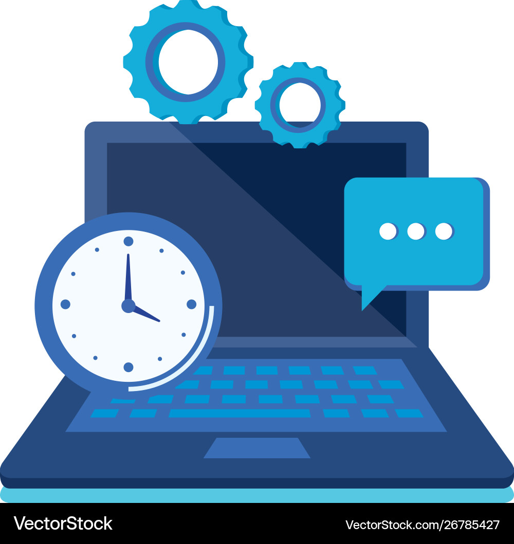 Laptop computer with time clock Vector Image