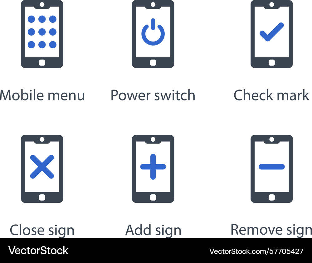 Mobile menu power switch check mark close sign vector image