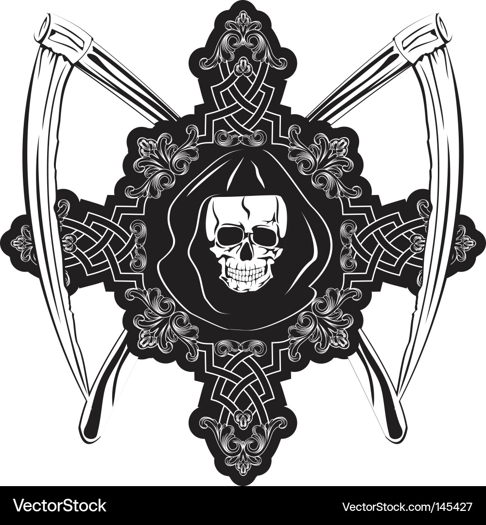 Ornate Skull Cross with Plaits vector image
